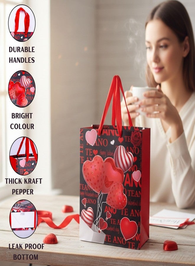 KRESHU Premium Heart Printed 3D Gift Bags with Ribbon Handles | Thick Kraft Paper Carry Bags for Birthday, Wedding, Anniversary, Valentine, Party & Return Gifts (Medium Size 18 x 10 x 23 CM, 4-Pcs) - Image 3